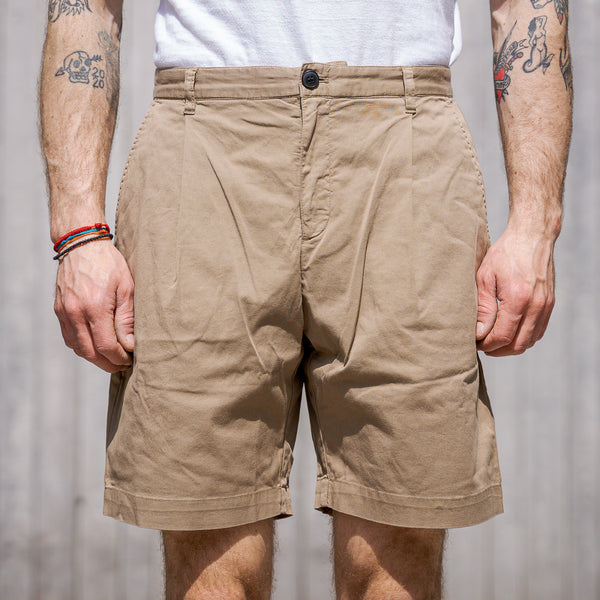 Sunspel Pleated Twill Shorts – Dark Stone