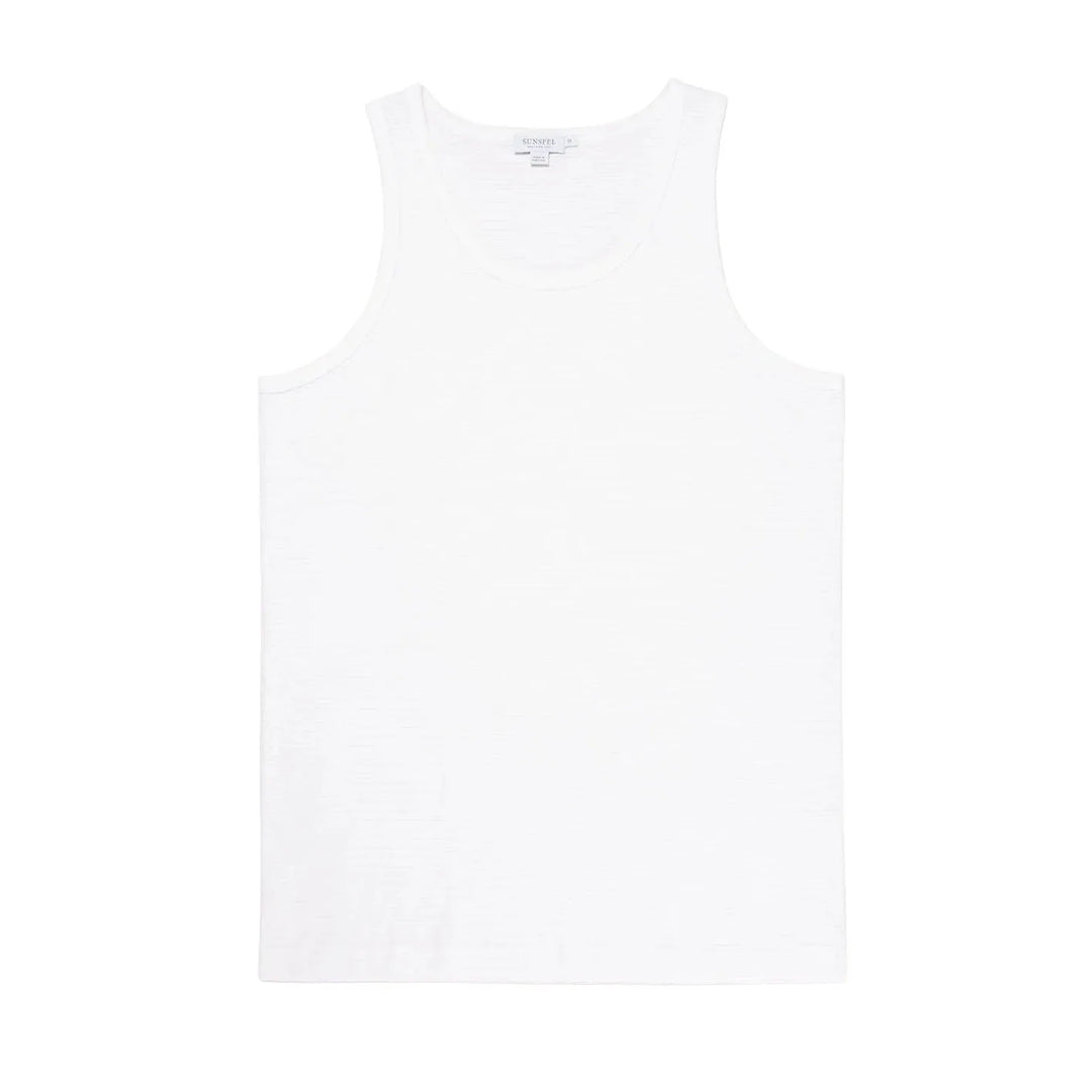 Sunspel Q14 Cellular Cotton Underwear Vest White flat