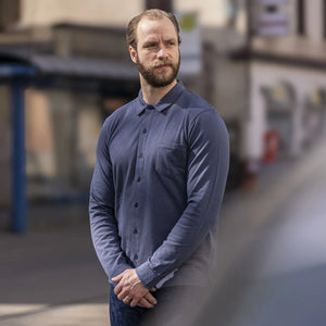 Sunspel Riviera Long Sleeve Shirt - Slate Blue