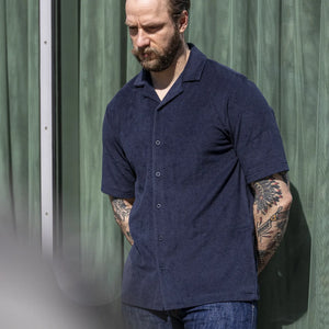 Sunspel Towelling Camp Collar Shirt - Navy