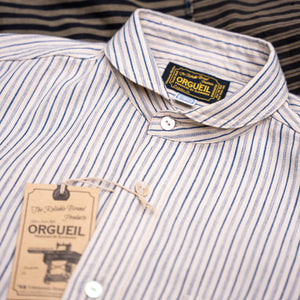 Orgueil Shawl Collar Shirt - Indigo Striped