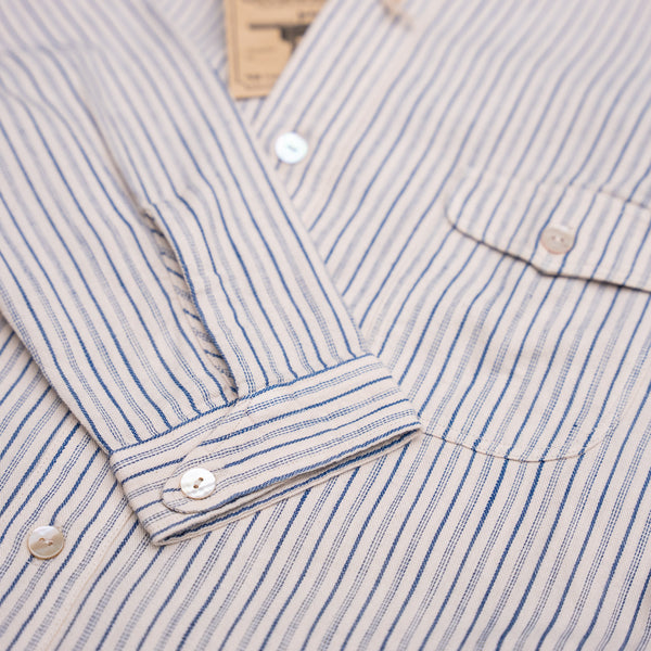 Orgueil Shawl Collar Shirt - Indigo Striped