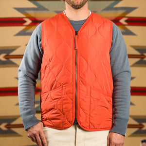 Taion Military W Zip Down Vest Akane Orange worn front