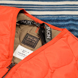 Taion Military W Zip Down Vest Akane Orange detail neck