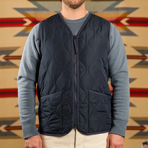Taion Military W Zip Down Vest Dark Navy worn front
