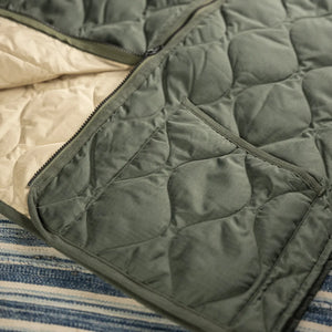 Taion Military W Zip Down Vest Olive close up pocket and inside