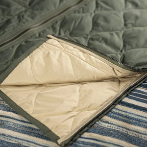 Taion Military W Zip Down Vest Olive close up beige inside