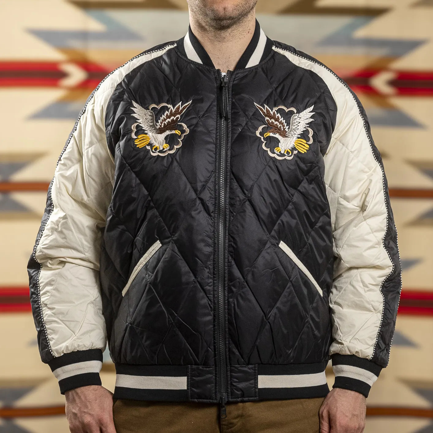 Taion Reversible 'Sukajan' Down Jacket – Black / Off White / Purple Taion Reversible 'Sukajan' Down Jacket – Black / Off White / Purple