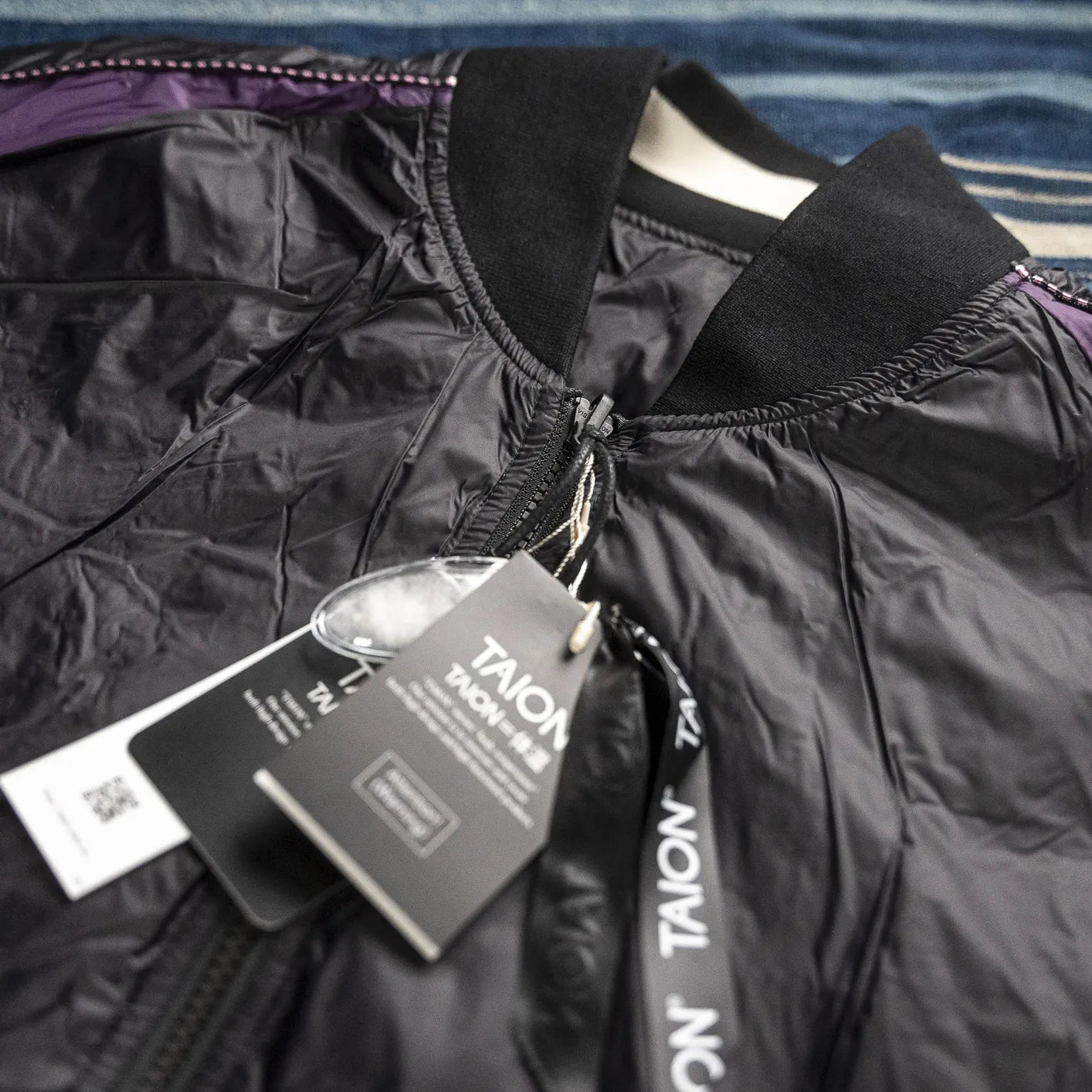 Taion Reversible 'Sukajan' Down Jacket – Black / Off White / Purple Taion Reversible 'Sukajan' Down Jacket – Black / Off White / Purple