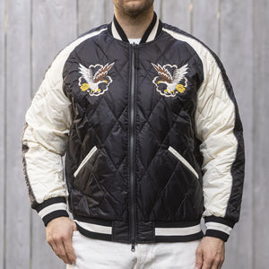 Taion Reversible Sukajan Down Jacket Black worn front embroidery