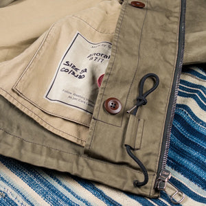 Ten C 13 ounce OJJ Anorak Jacket Dark Olive close up inside