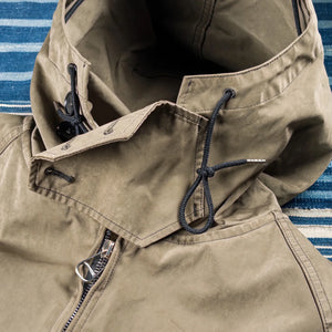 Ten C 13 ounce OJJ Anorak Jacket Dark Olive detail collar open