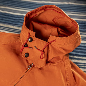 Ten C 13oz OJJ Anorak Jacket Orange close up collar and hood
