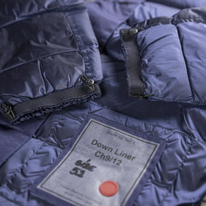 Ten C Down Liner Jacket Navy detail sleeves and label