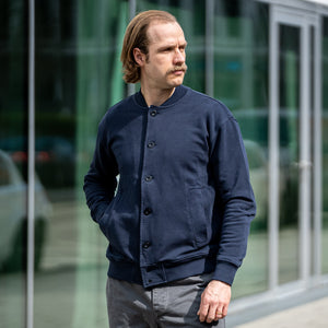 Ten C Diagonal Fleece Cardigan – Garment Dyed / Navy