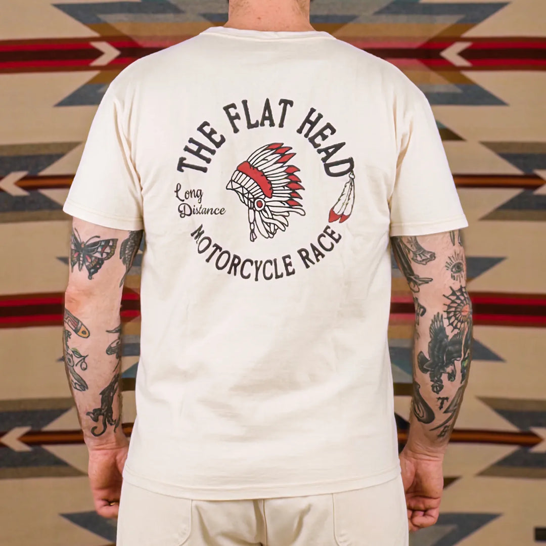 The Flat Head War Bonnet 9oz Loopwheeled TShirt Natural worn backside