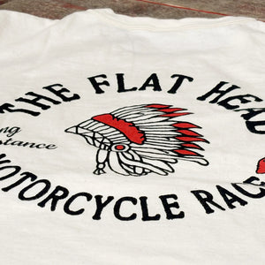 The Flat Head War Bonnet 9oz Loopwheeled TShirt Natural close up backprint