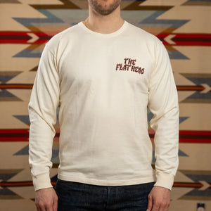 The Flat Head Bike Week 11oz Loopwheeled Longsleeve Ivory worn front