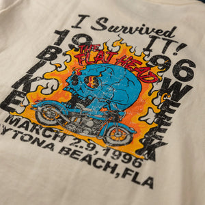 The Flat Head Bike Week 11oz Loopwheeled Longsleeve Ivory close backprint