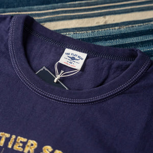 The Flat Head Frontier Spirits 10oz Loopwheeled TShirt Purple close up collar