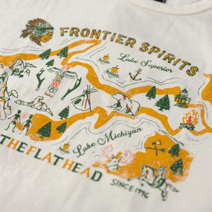The Flat Head Frontier Spirits 10oz Loopwheeled TShirt White close up print