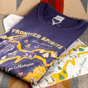 The Flat Head Frontier Spirits 10oz Loopwheeled TShirt White and Purple folded