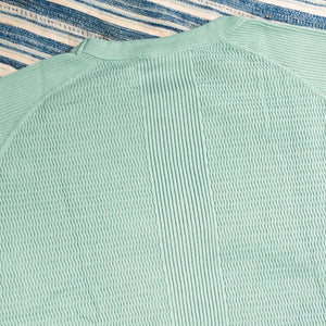 The Flat Head Honeycomb Thermal Raglan TShirt Mint Green close up fabric backside