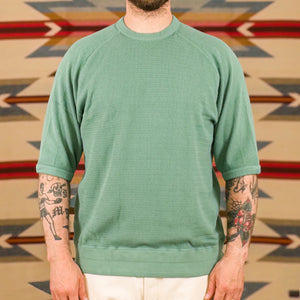 The Flat Head Honeycomb Thermal Raglan TShirt Mint Green worn front