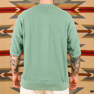 The Flat Head Honeycomb Thermal Raglan TShirt Mint Green worn backside