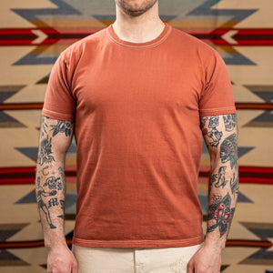 The Flat Head THC 10oz Heavyweight Loopwheeled TShirt Orange worn front