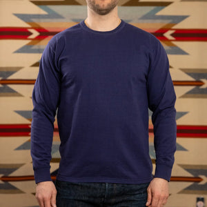 The Flat Head THCL 10oz Heavyweight Loopwheeled Longsleeve Eggplant worn front