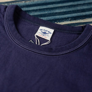 The Flat Head THCL 10oz Heavyweight Loopwheeled Longsleeve Eggplant detail collar