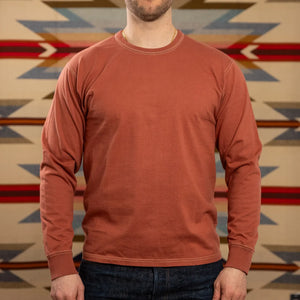 The Flat Head THCL 10oz Heavyweight Loopwheeled Longsleeve Rust Orange worn front