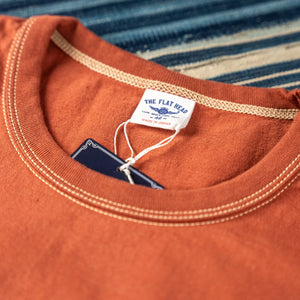 The Flat Head THCL 10oz Heavyweight Loopwheeled Longsleeve Rust Orange detail collar