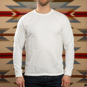 The Flat Head THCL 10oz Heavyweight Loopwheeled Longsleeve White worn front