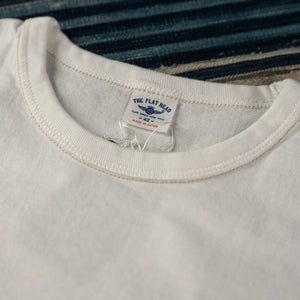 The Flat Head THCL 10oz Heavyweight Loopwheeled Longsleeve White detail collar