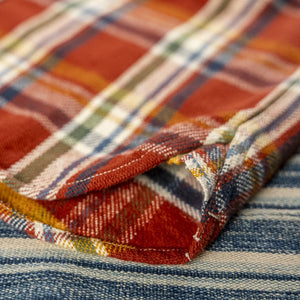 UES 14oz Heavy Selvedge Flannel Shirt Brick Red close up side gusset