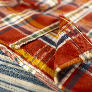 UES 14oz Heavy Selvedge Flannel Shirt Brick Red close up waist