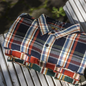 UES 14oz Heavy Selvedge Flannel Shirt Brick Red close up 3 colors