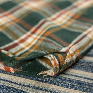 UES 14oz Heavy Selvedge Flannel Shirt Green close up side gusset