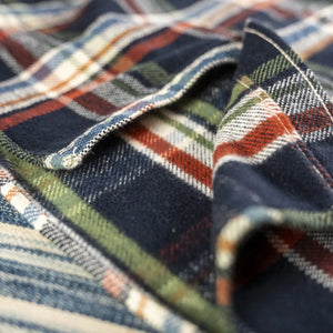 UES 14oz Heavy Selvedge Flannel Shirt Dark Navy close up waist