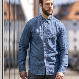 UES 5oz Selvedge Linen Chambray Work Shirt - Indigo Dyed