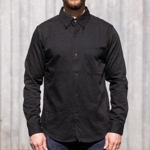 UES 6oz Sulphur Dyed Denim B D Shirt Black worn front
