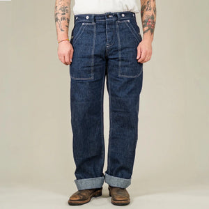 UES 11 ounce Multi Pocket Denim Work Pants Indigo Wide Straight worn front