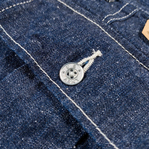 UES 11 ounce Multi Pocket Denim Work Pants Indigo Wide Straight close up metal button