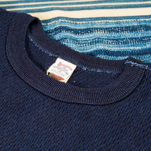 UES 12oz Indigo Yarn Dyed Honeycomb Thermal Indigo Dyed detail crew neck
