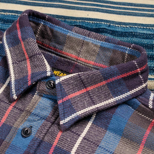 UES 14oz Heavy Selvedge Flannel Shirt Blue detail collar