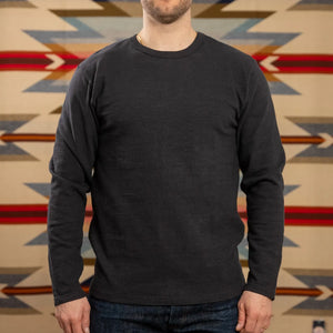 UES No8 9oz Heavyweight Slub Nep Longsleeve Black worn front