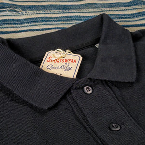 UES 67LW Rahben Stitch Loopwheeled Polo Shirt Black detail collar