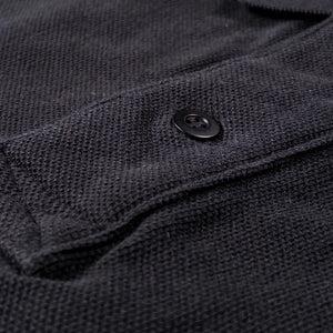 UES 67LW Rahben Stitch Loopwheeled Polo Shirt Black close up button